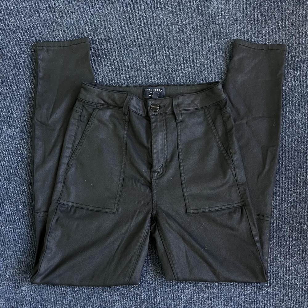 Sanctuary Jeans‎ Womens 4/27 Black Mid Rise Skinny Coated Stretch Denim Pants